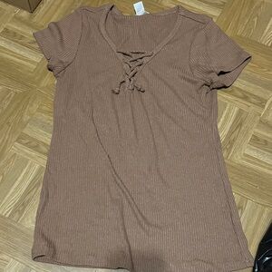 Bozzolo Tan Ribbed Knit Top